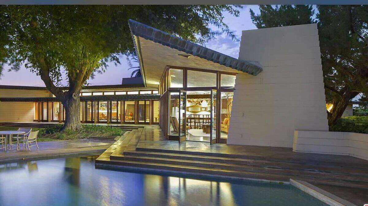 The exterior is classic Frank Lloyd Wright style