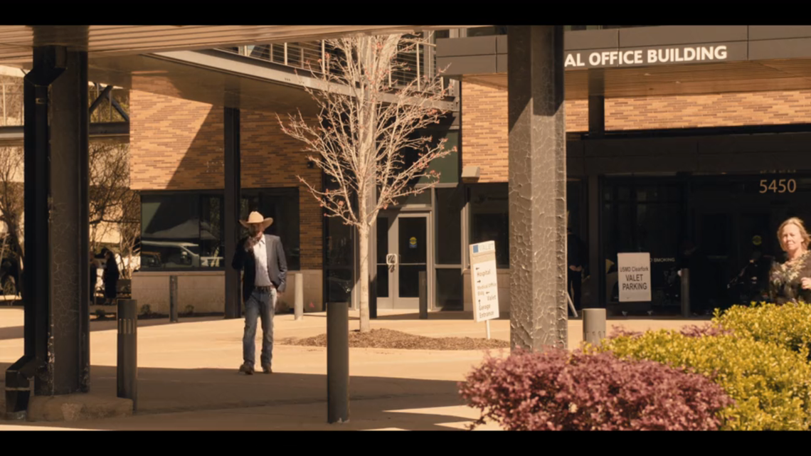 Tommy Norris (Billy Bob Thornton) walks outside a Fort Worth hospital in “Landman” episode 10.
