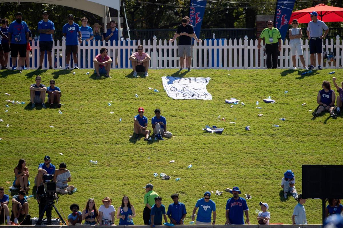 Many SMU fans clear out in the fourth quarter of their rivalry games against TCU on Saturday, Sept. 24, 2022, at the Gerald Ford Stadium in the Southern Methodist University in Dallas, Texas.