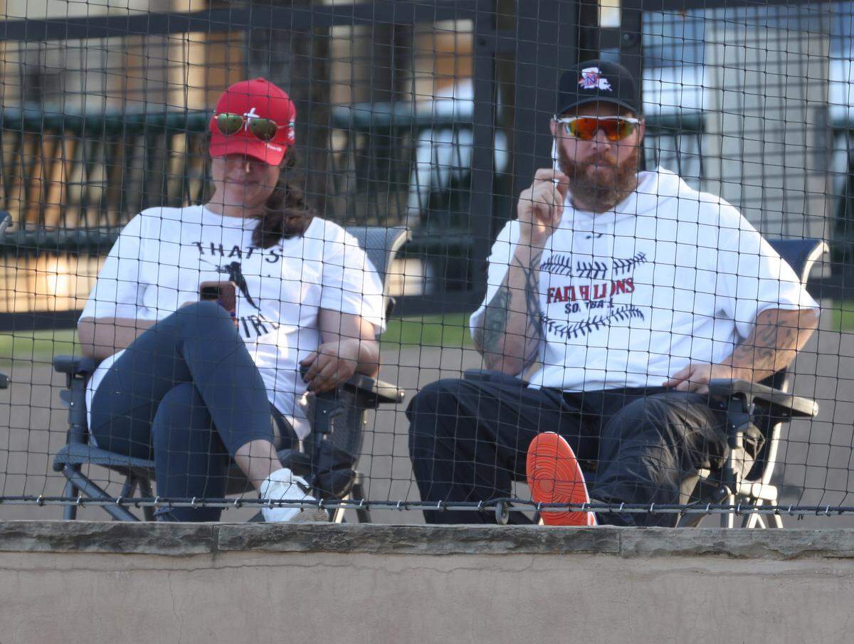 Former Texas Rangers outfielder Josh Hamilton and his wife Rachel watch Michaela's softball game at Oak Grove Park in Grapevine, Tx. Tuesday, March 31, 2026