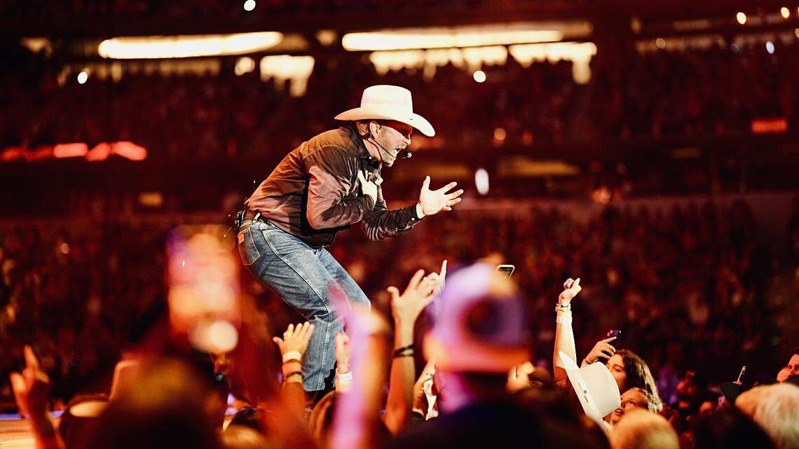 Garth Brooks played to one of the largest crowds in AT&T Stadium’s 13-year existence Saturday night in Arlington. Although an official attendance has yet to be announced, the crowd was likely between 90,000 and 100,000.