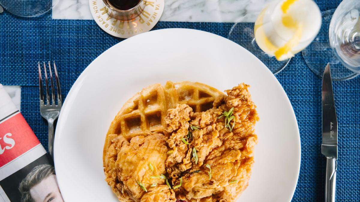 Chicken & waffles at Wicked Butcher.