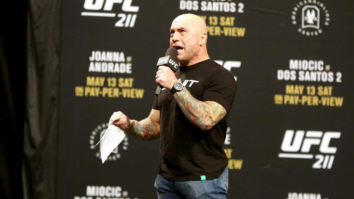 Joe Rogan is seen during a weigh-in before UFC 211 on Friday, May 12, 2017, in Dallas. ( AP Photo/Gregory Payan)