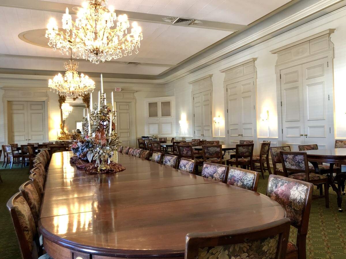 The stately dining room set up for a group in Z’s Cafe at the Woman’s Club of Fort Worth.