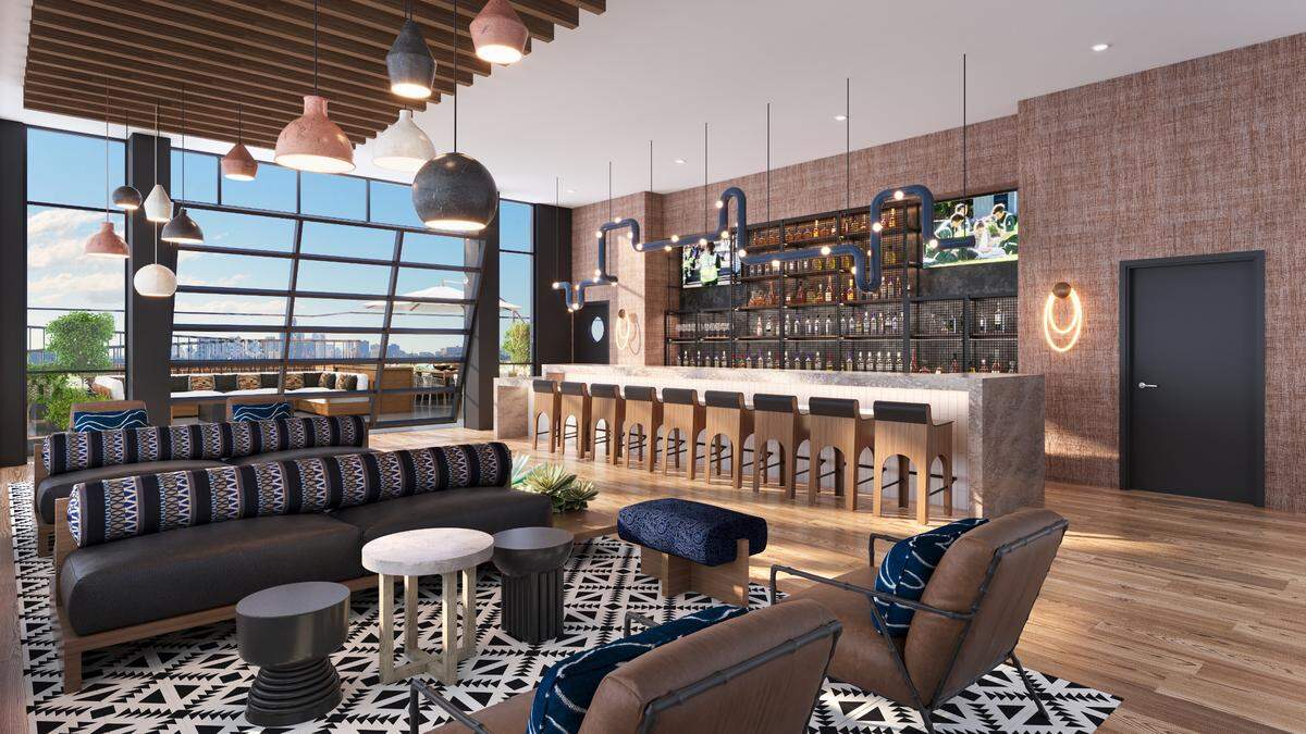 A rendering of what a bar in the Nobleman hotel will look like when complete.