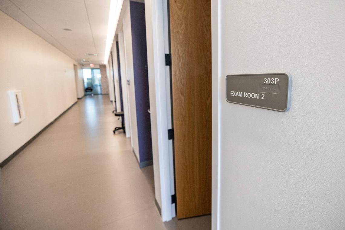 The outside of one of the exam rooms in the Clinical Skills Area at the TCU Burnett School of Medicine in Fort Worth on Tuesday, Sept. 17, 2024.