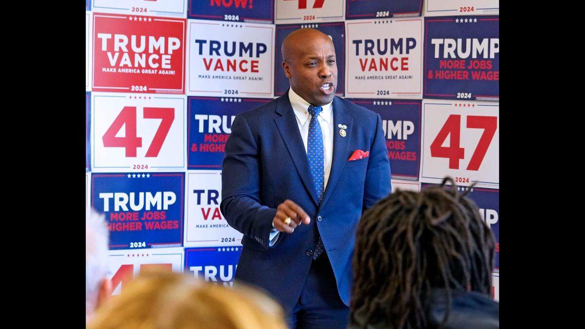 Republican U.S. Congressman Wesley Hunt from Texas brings his support of Presidential candidate Donald Trump to Milwaukee while speaking at a Team Trump and WisGOP early vote rally at 2244 N. Dr. Martin Luther King Jr. Drive on Wednesday, Oct. 23, 2024.