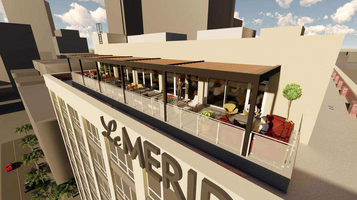 Le Méridien’s rooftop bar, The Annex, as shown in this rendering, will feature cocktails and light bites.