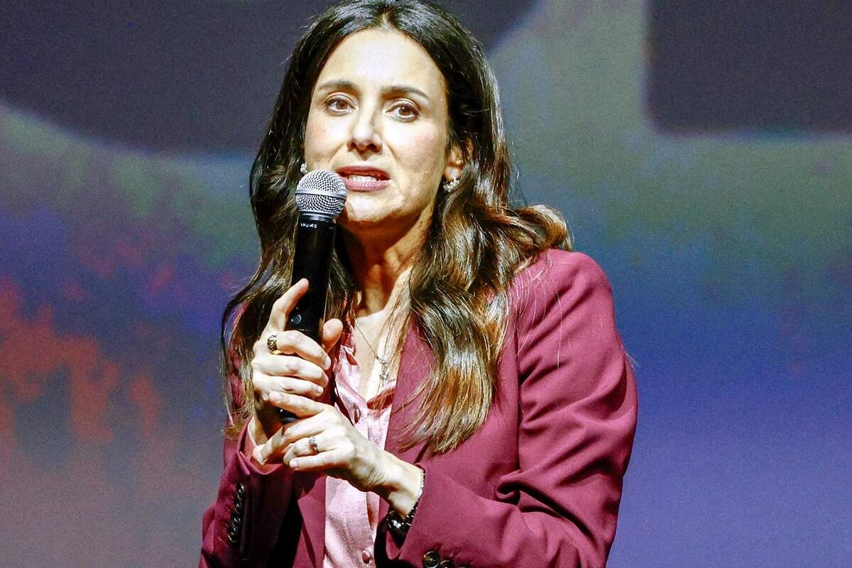 Gina Hinojosa, Democratic candidate for governor, talks during a Texas Together rally at the Ridglea Theater on March 20, 2026, in Fort Worth, Texas.