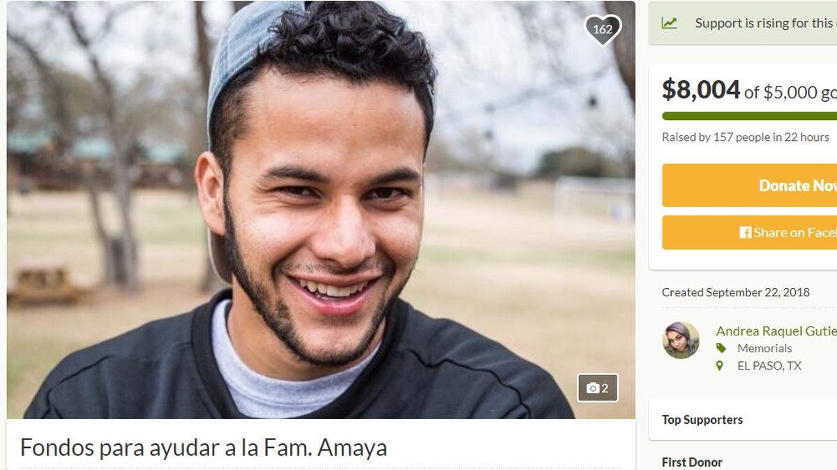 Friends of Alan Amaya, 23, are raising money to help with the cost of his funeral. Amaya drowned after being swept into floodwater on Friday.