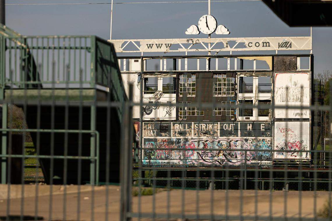 The historic LaGrave Field on what will be Fort Worth’s future Panther Island district on Tuesday, March 12, 2024. The former baseball field has been abandoned for years.