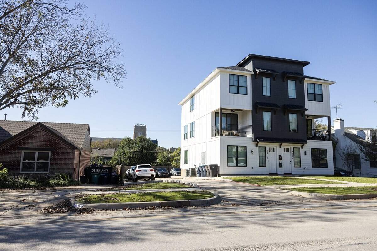 A large duplex on Forest Park Boulevard in Fort Worth on Wednesday, Nov. 26, 2025. The City Council is weighing a proposal that would limit multifamily “stealth dorm” units in the neighborhood near TCU.