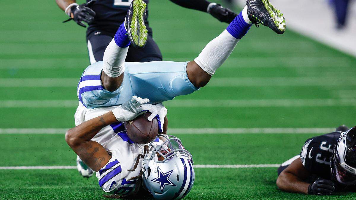 Dallas Cowboys wide receiver T.Y. Hilton (16) catches a pass against Philadelphia Eagles cornerback Josiah Scott (33) on Saturday at AT&T Stadium.
