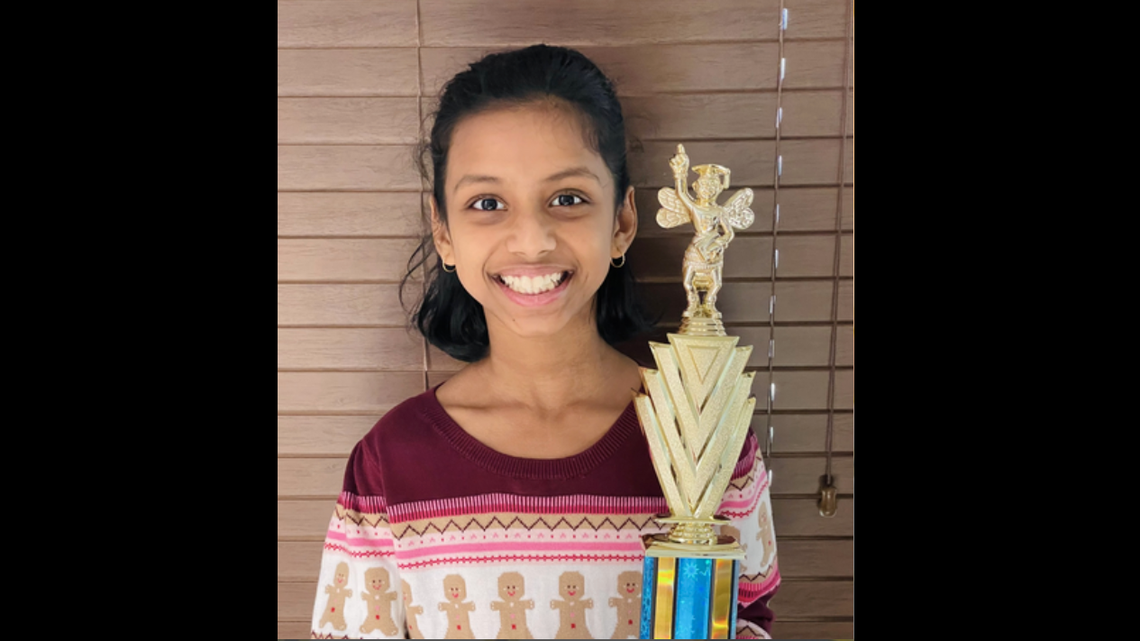 Vivinsha Veduru, a fifth-grade student from Keller, won the regional spelling bee Tuesday.