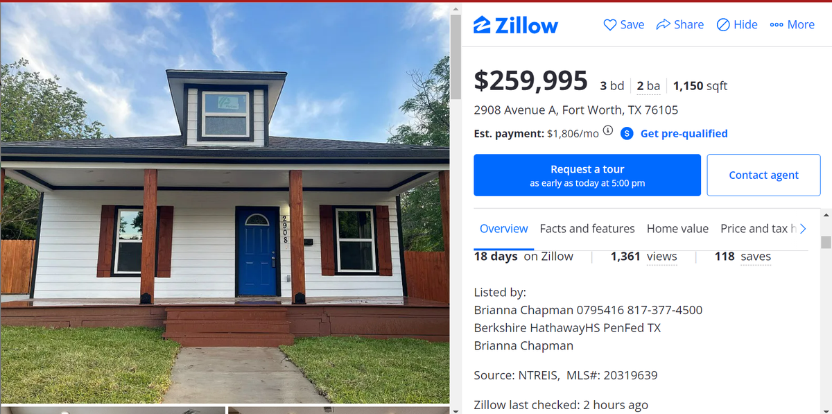 A screenshot of the listing Zillow for 2908 Avenue A.