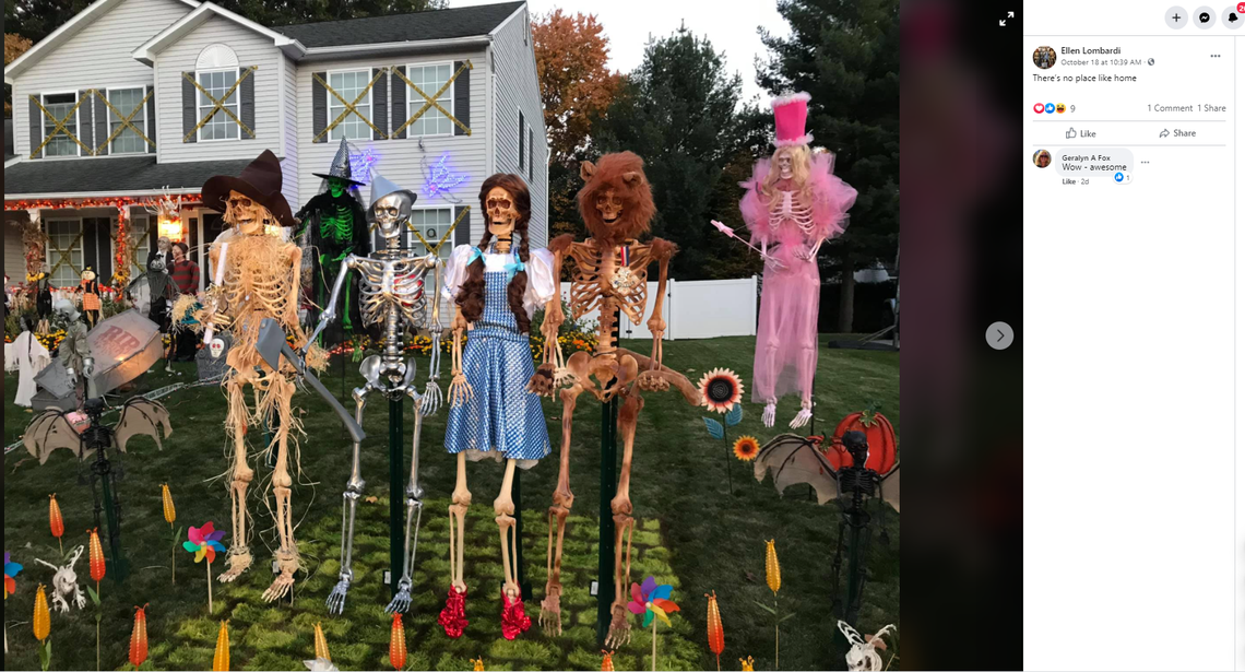 Ellen Lombardi of Guilderland, NY, created a skeletal Wizard of Oz themed Halloween display outside her home.