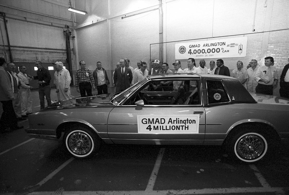 Nov. 26, 1980: General Motors Assembly in Arlington celebrates its 4 millionth automobile produced. The keys to the blue Chevrolet Monte Carlo were handed to former Mayor Tom Vandergriff, who would deliver it through Vandergriff Chevrolet Inc.
