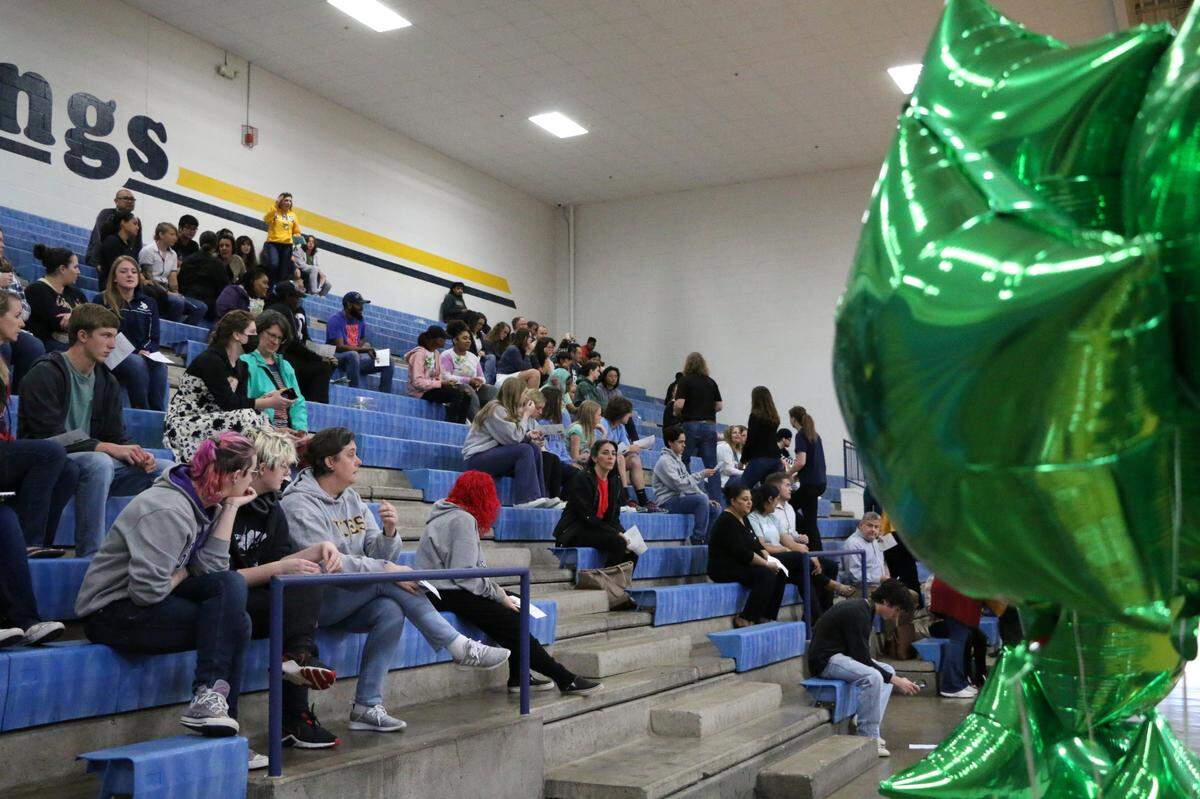 Ja’Shawn Poirier’s family and loved ones attended alongside many others at a memorial for him at Lamar High School on Friday, April 28, 2023.