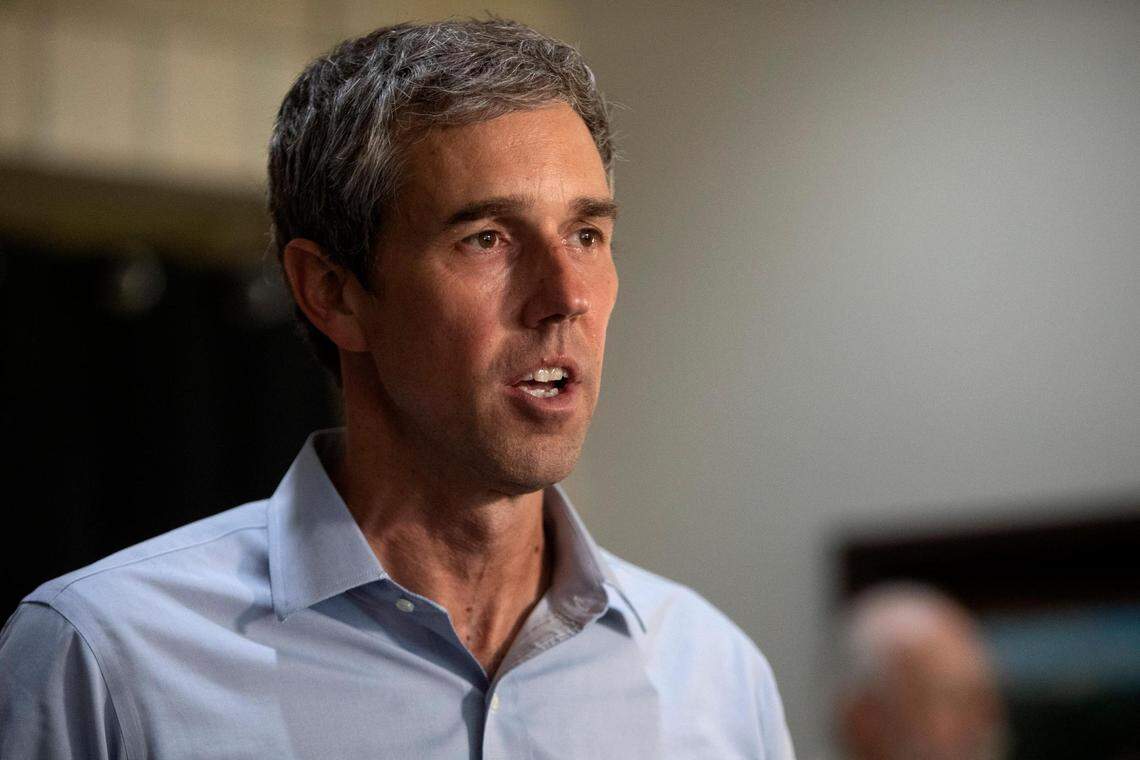 Candidate for governor Beto O’Rourke speaks to press after a town hall-style campaign stop in Decatur, Texas, on Thursday, August 11, 2022. O’Rourke is visiting dozens of communities across North Texas across 49 days in a Drive for Texas campaign.