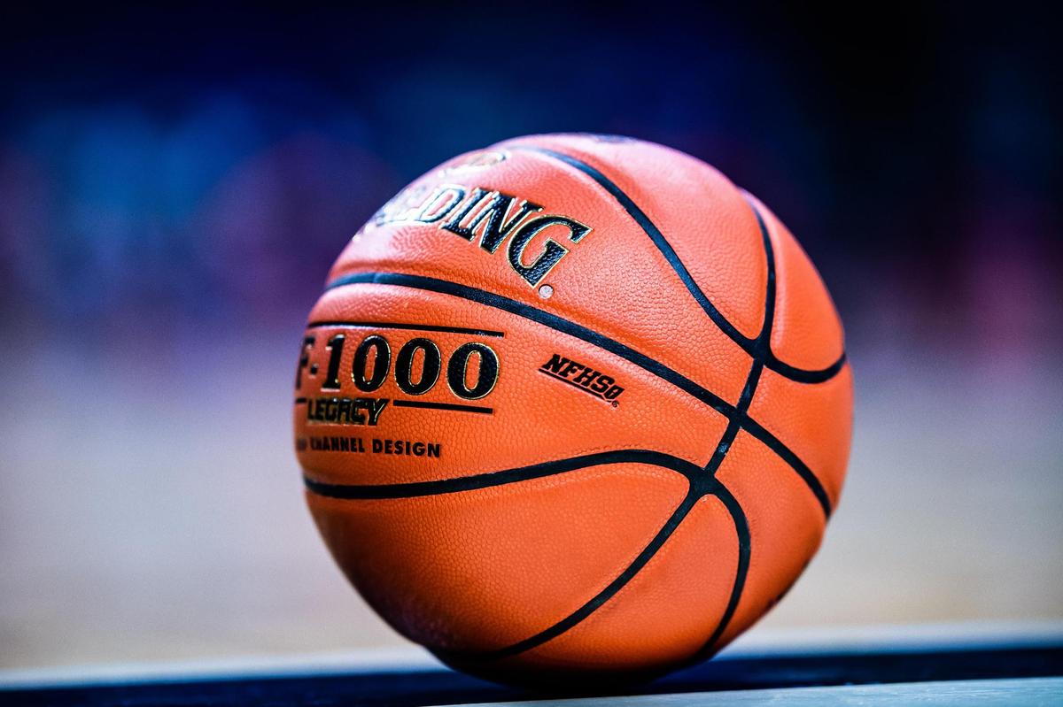 A basketball sits on the UIL court at the Alamodome during the 6A state final between Duncanville and Austin Westlake in San Antonio Texas, on March 13, 2021. Duncanville went on to win 66-53. (Photo by Matt Smith. Special to the Star-Telegram).