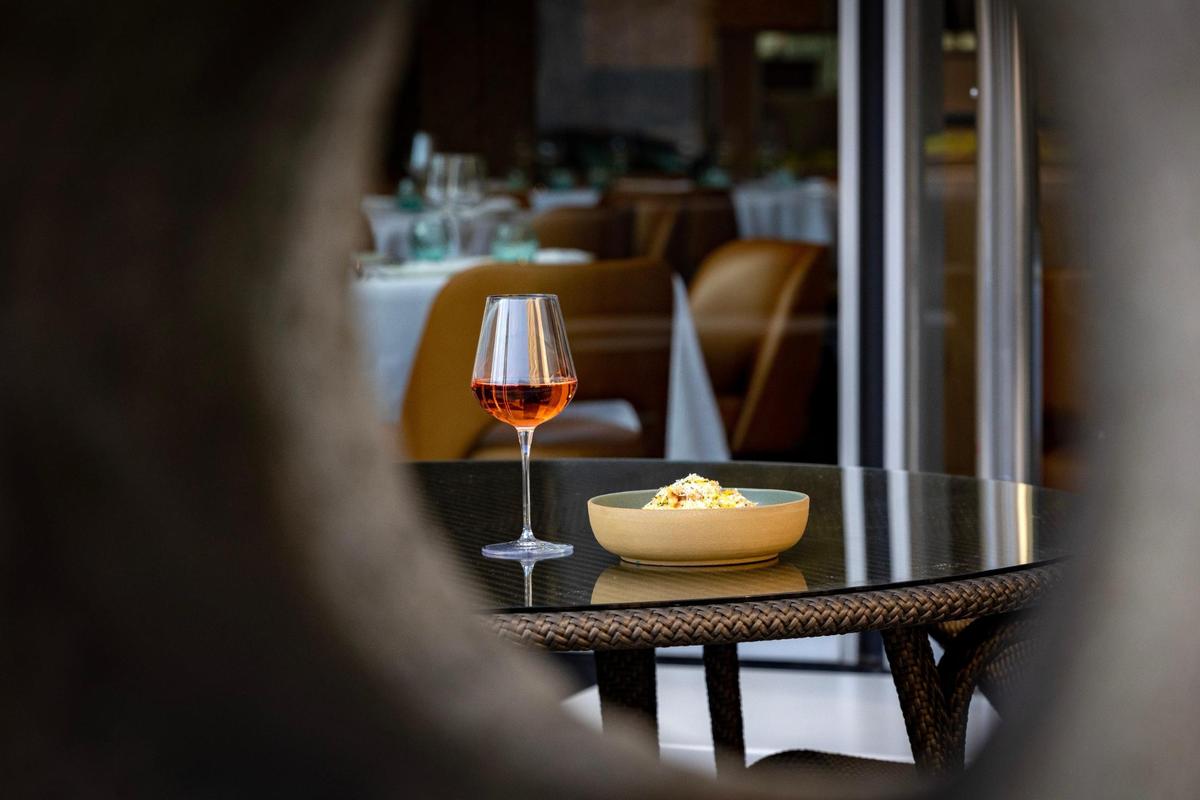 A carbonara and rosé on the patio of 61 Osteria in downtown Fort Worth.