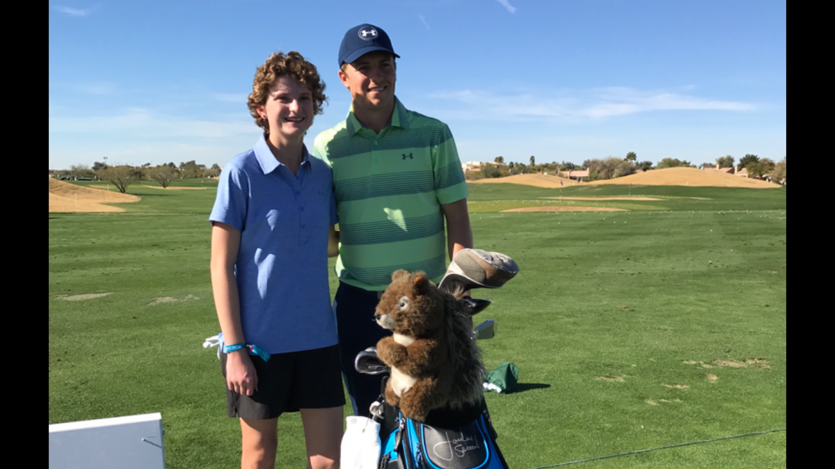 Morgan Comer (left) had her 'wish' come true when she met Jordan Spieth earlier this year.