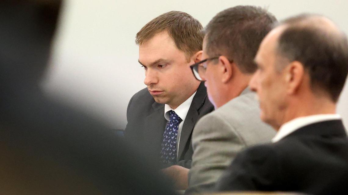 Aaron Dean listens to testimony during the sentencing phase of his trial in Tarrant County’s 396th District Court on December 16, 2022, in Fort Worth. Dean, a former Fort Worth police officer, was found guilty of manslaughter in the 2019 shooting death of Atatiana Jefferson.