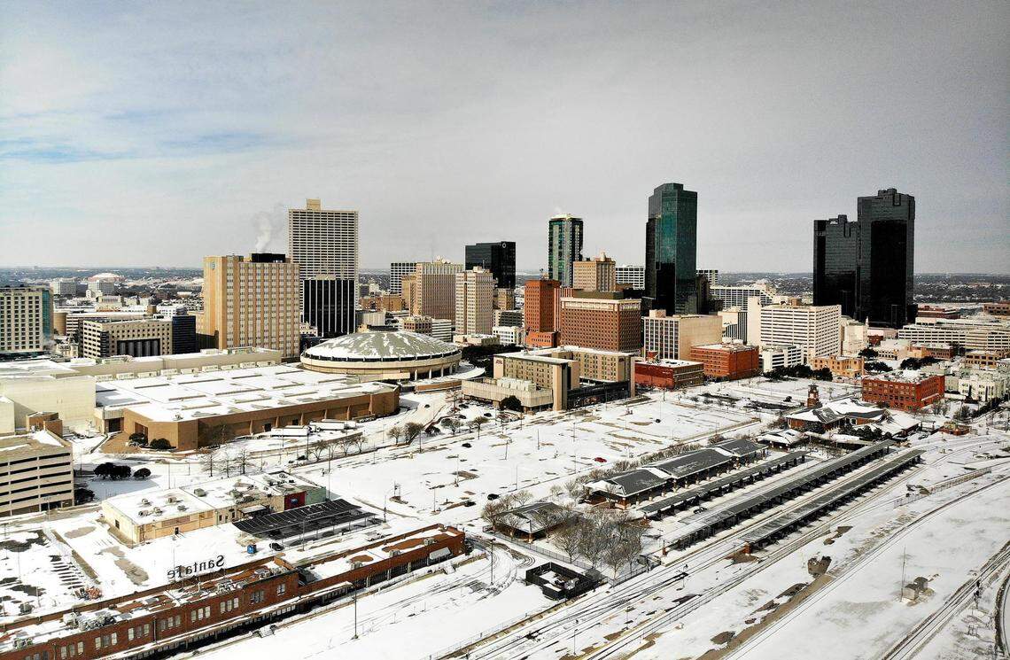 Fort Worth remains under a layer of snow on Feb. 16, 2021.
