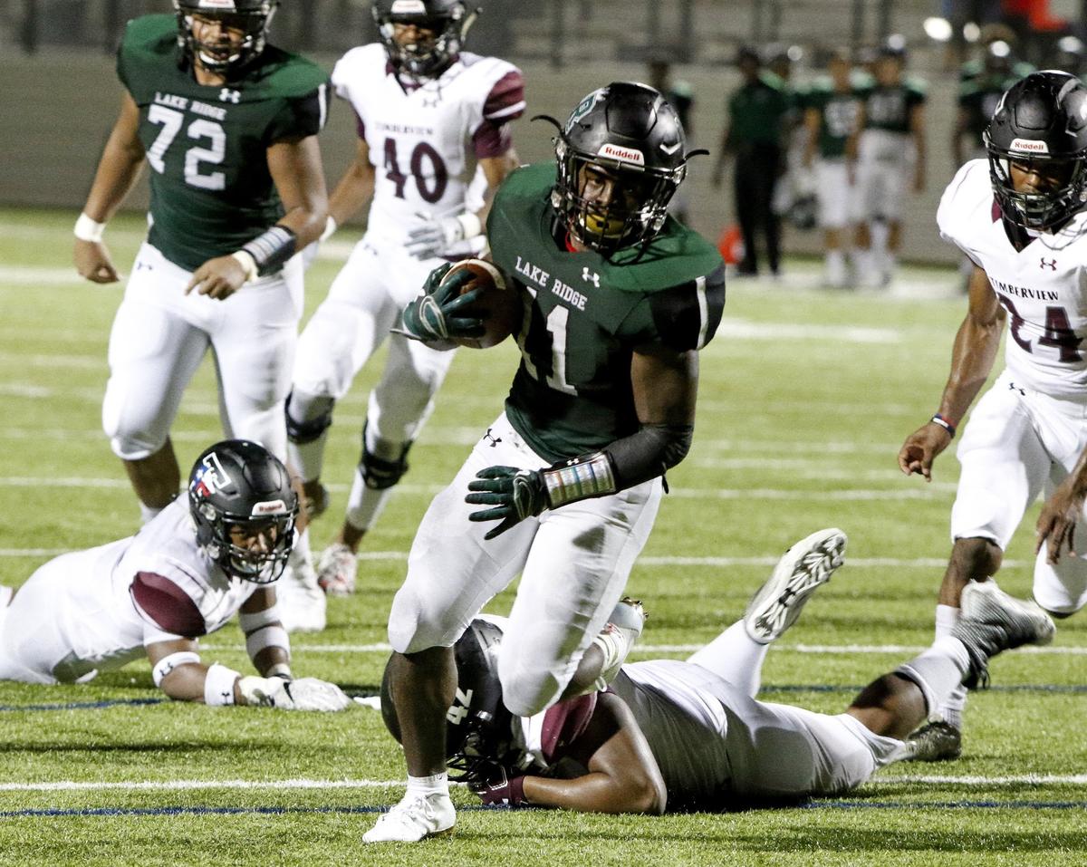 Lake Ridge running back Dewone Jackson (11) heads to the end zone for their final score of the game as Mansfield’s Timberview and Lake Ridge played in a high school football game at R. L. Anderson Stadium Friday September 14, 2018. Lake Ridge defeated Timberview 36-31. (Special to the Star-Telegram Bob Booth)