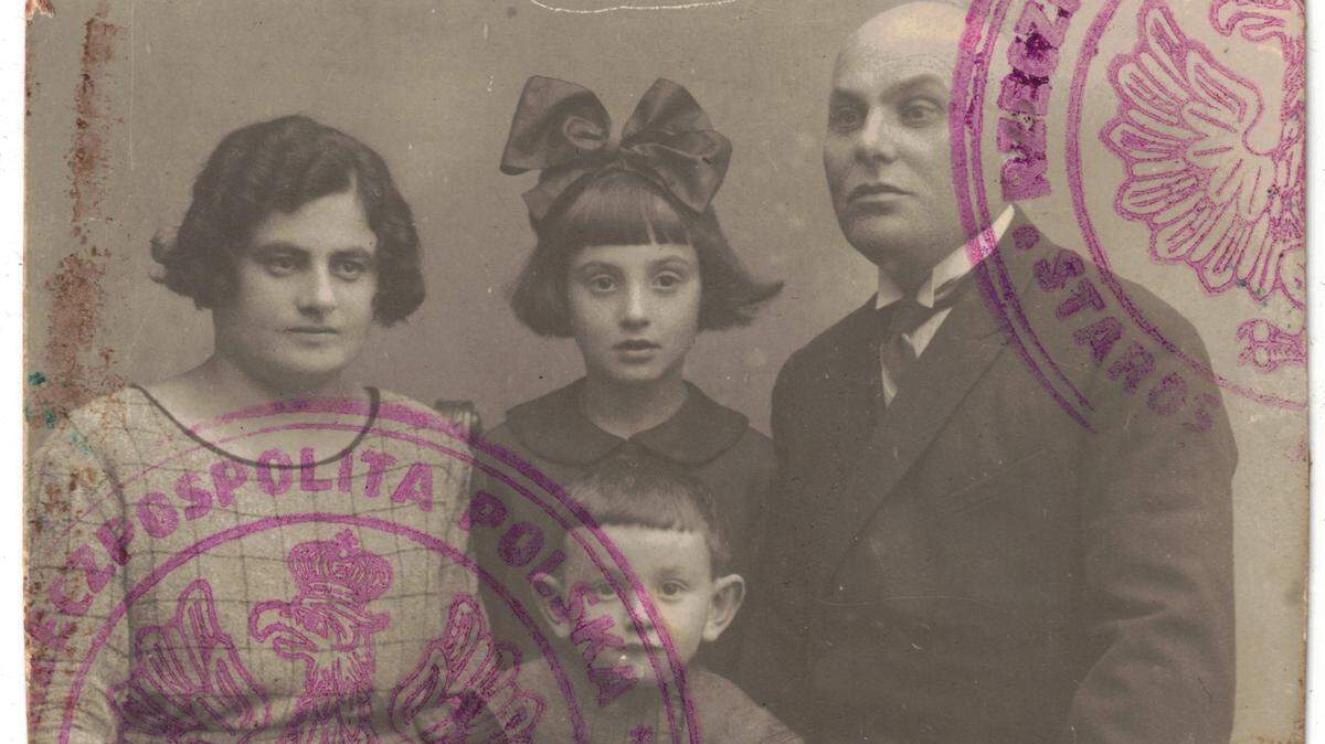 Pauline Krutinski, center, and her family are shown in a Polish passport photo from the mid-1920s. The family escaped Ukraine to Poland as war spread through the Russian Empire, and they later came to America.