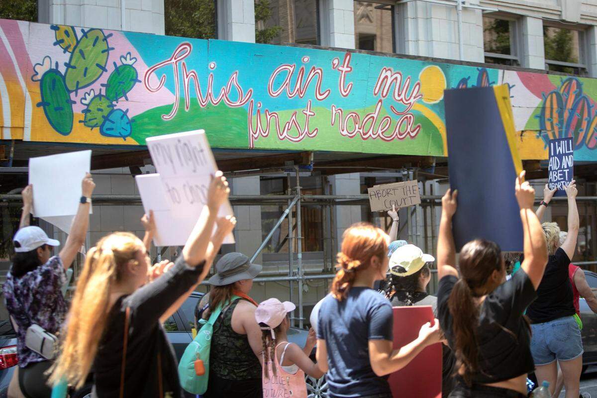 Hundreds of abortion-rights advocates marched across downtown Fort Worth during the Bans Off Our Bodies protest at the Tarrant County Courthouse on Saturday, June 25, 2022.