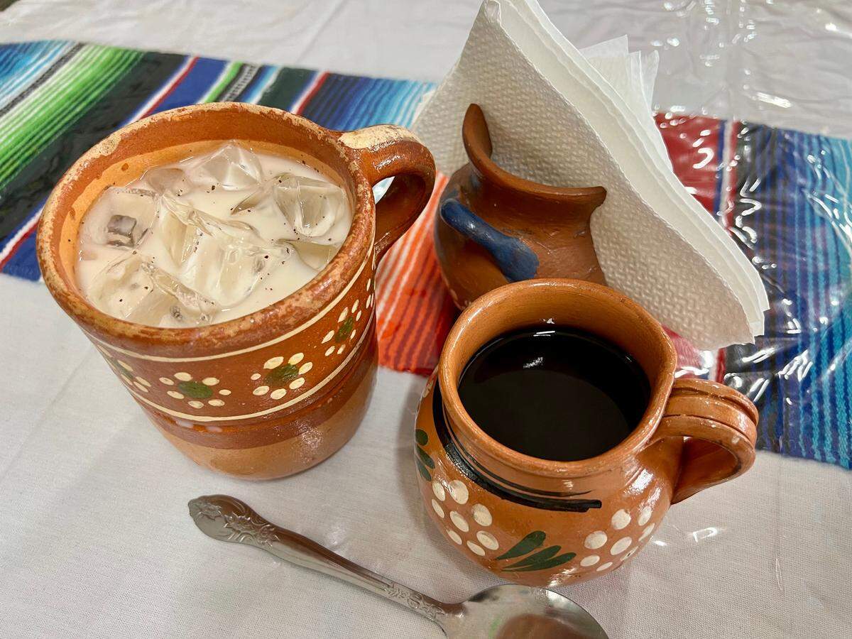 Horchata and cafe de olla, a cinnamon-spiced coffee, at Casa de Lina in Fort Worth July 1, 2023.