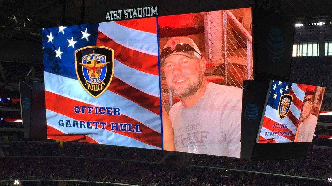 Fallen Fort Worth officer Garrett Hull was remembered before a TCU-Ohio State game in this archive photo.