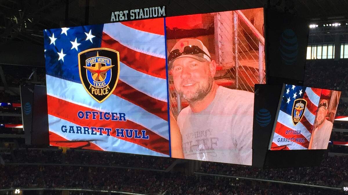 Fallen Fort Worth officer Garrett Hull was remembered before a TCU-Ohio State game in this archive photo.