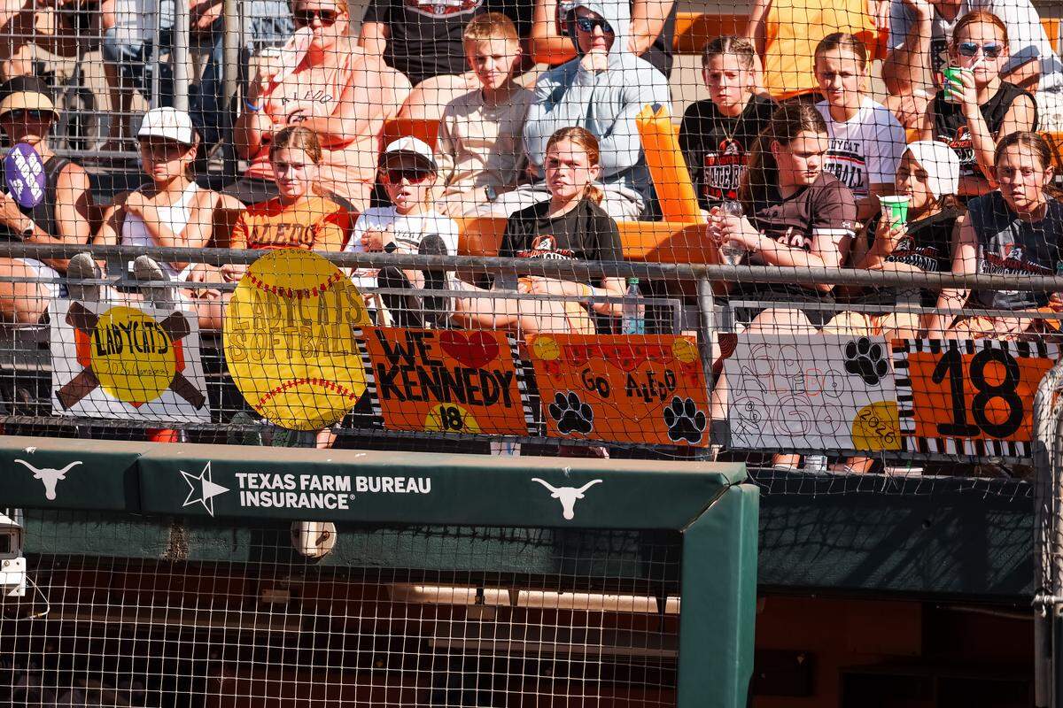 Aledo fans watch the action in the UIL Class 5A Division I state softball championship game at Red & Charline McCombs Field in Austin, Texas, on Friday, May 29, 2026.
