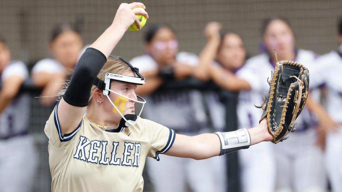 Keller pitcher Sadie Beck works in the second inning during a UIL Class 6A bi-district softball playoff game at Saginaw High School in Saginaw, Texas, Thursday, April 25, 2024. Paschal defeated Keller 3-2.