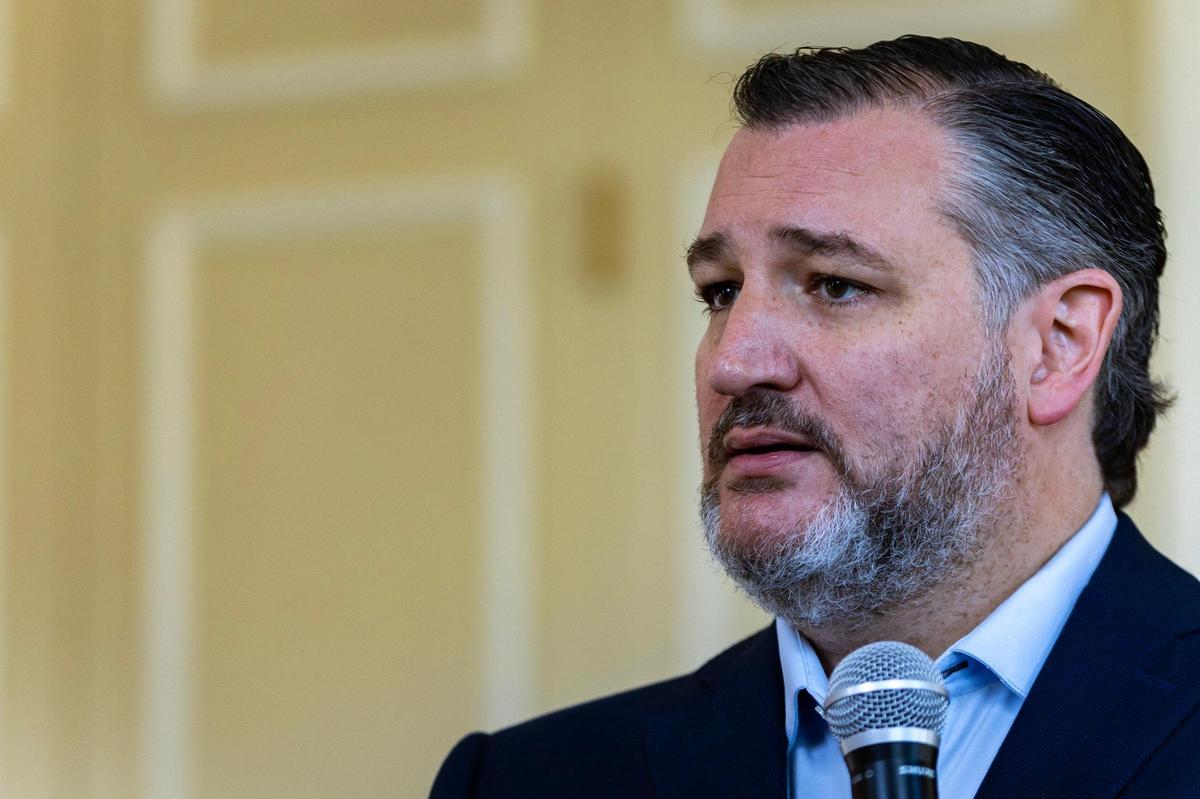 Senator Ted Cruz speaks with members of the press after giving a speech to members of Fort Worth’s Chamber of Commerce at the Fort Worth Club on Wednesday, April 5, 2023. Cruz emphasized how to bring and retain jobs in the Texas.