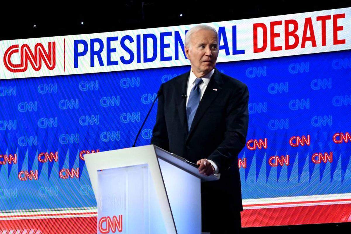 US President Joe Biden looks on as he participates in the first presidential debate of the 2024 elections with former US President and Republican presidential candidate Donald Trump at CNN's studios in Atlanta, Georgia, on June 27, 2024. (Photo by ANDREW CABALLERO-REYNOLDS / AFP) (Photo by ANDREW CABALLERO-REYNOLDS/AFP via Getty Images)