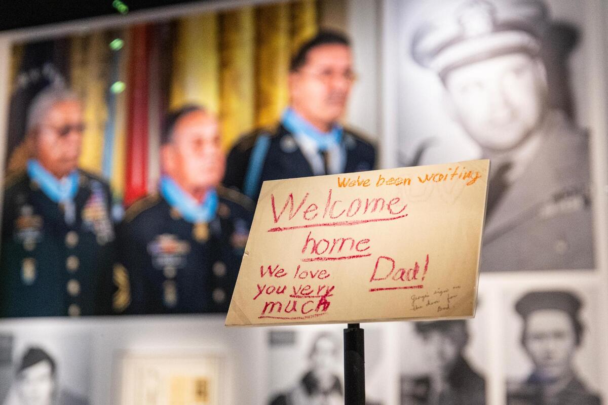 One of the handwritten letters made for George Bud Day, a U.S. Air Force officer and veteran of World War II, the Korean War, and the Vietnam War, is on display inside of the National Medal of Honor Museum in Arlington.