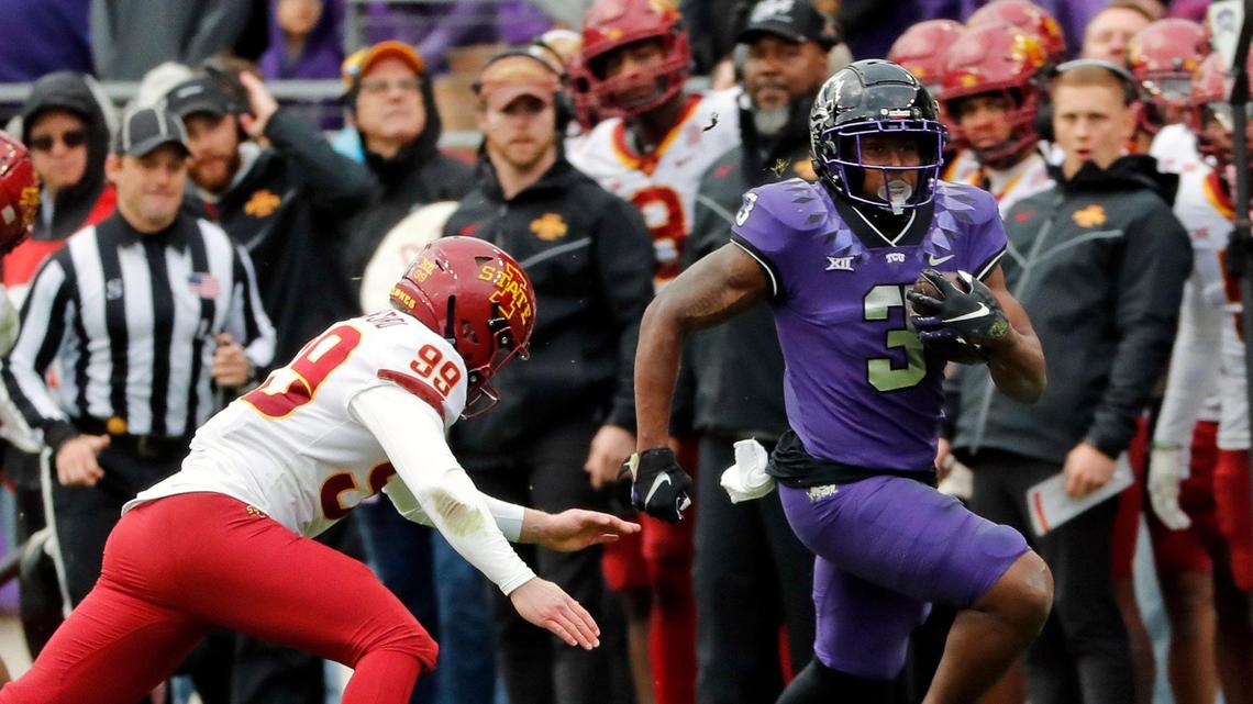 TCU running back Emari Demercado (3) runs for a big game against Iowa State on Saturday at Amon G. Carter Stadium.