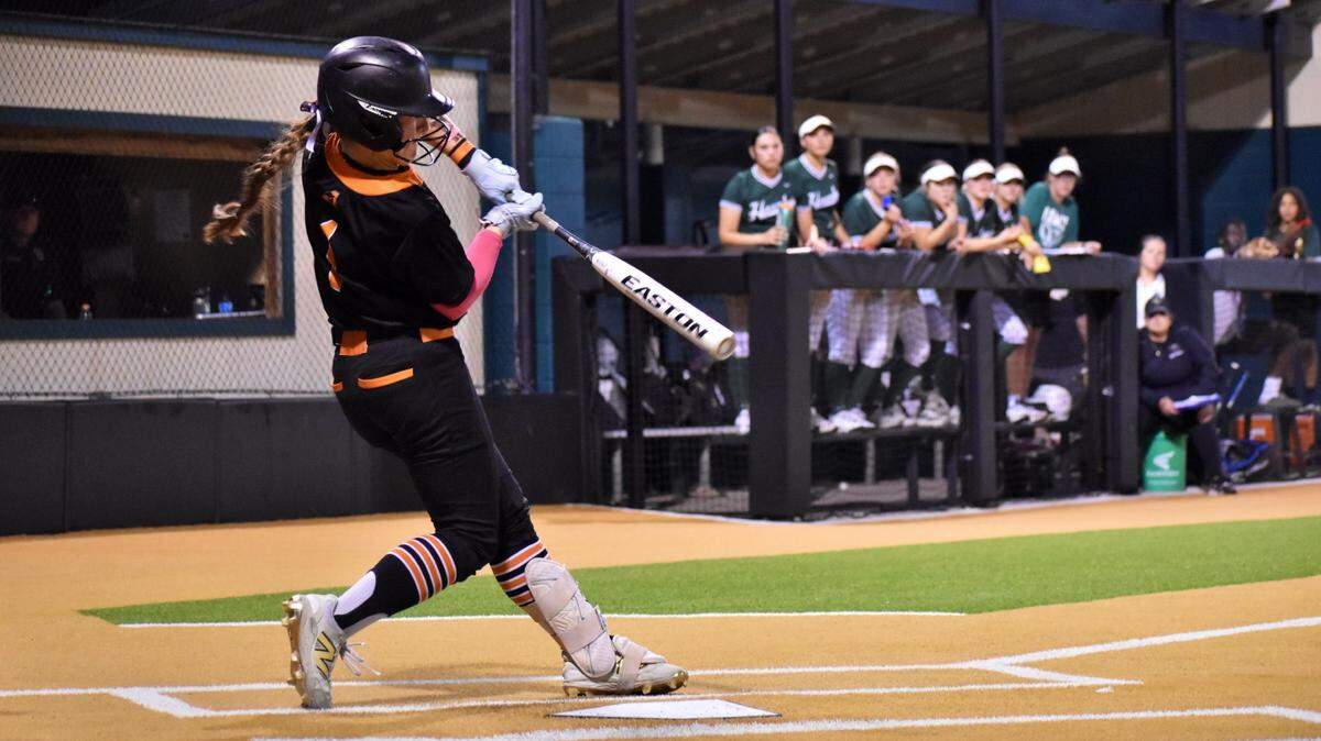 Aledo’s Jordyn Edington fouls off a pitch in her at-bat in the fourth inning of a Class 5A Division I regional finals at Birdville High School on Friday, May 16, 2025.
