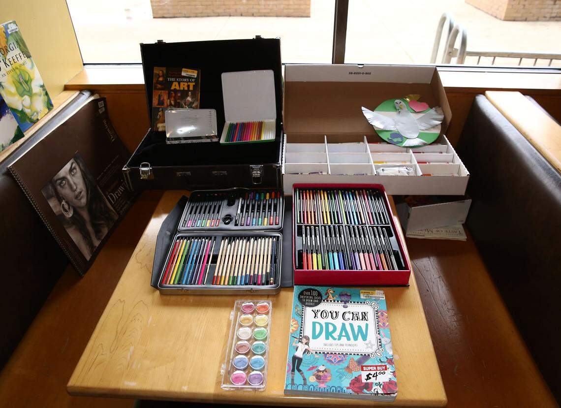 Art supplies for children to use at the Sidewalk School in Matamoros, Mexico.