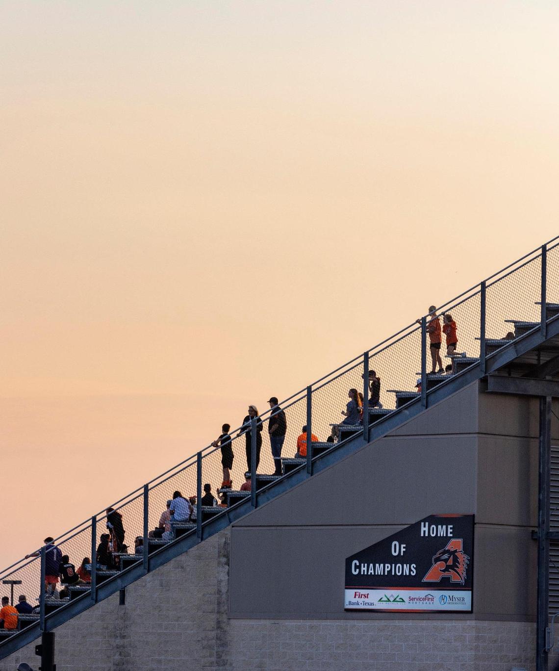 Aledo fans on the stands before their game against South Hills at Aledo High School on Friday, Oct. 7, 2022, in Aledo, Texas.