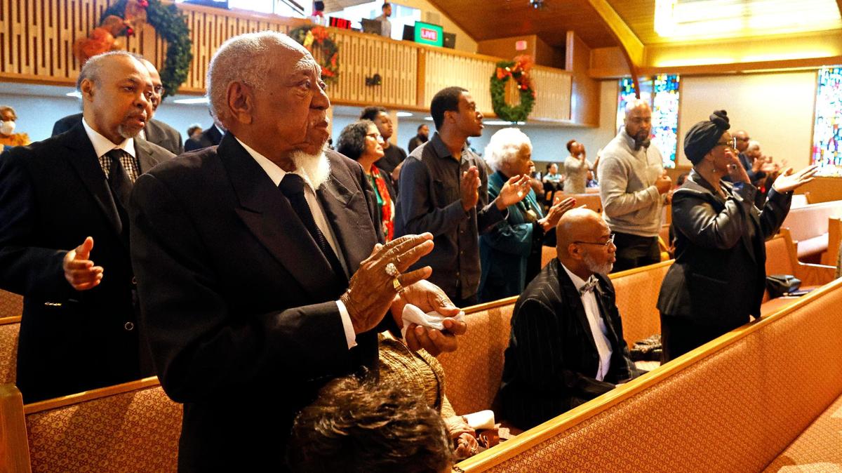 Congregation members sing hymns during morning services at Shiloh Missionary Baptist Church, which celebrates its 120th anniversary this weekend.
