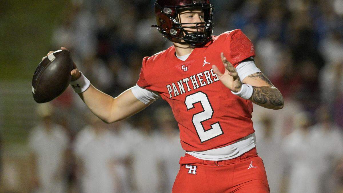 Colleyville Panther quarterback Bodey Weaver (2) gets ready to throw the ball during a UIL football game against Grapevine High School at Mustang Panther Stadium in Grapevine, Texas on Friday, Nov. 8, 2024.
