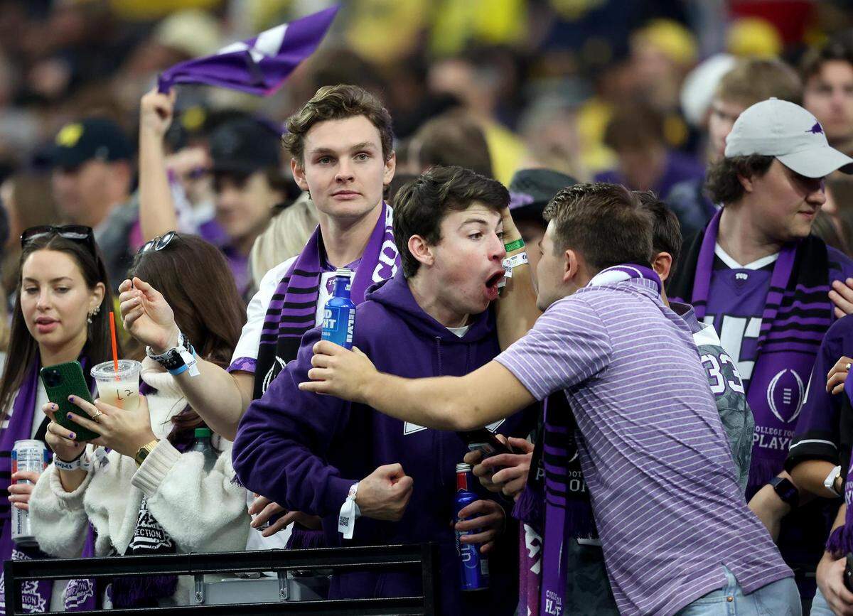 TCU fans get pumped up before kickoff at the Vrbo Fiesta Bowl at State Farm Stadium in Glendale, Ariz., on Saturday, December 31, 2022.