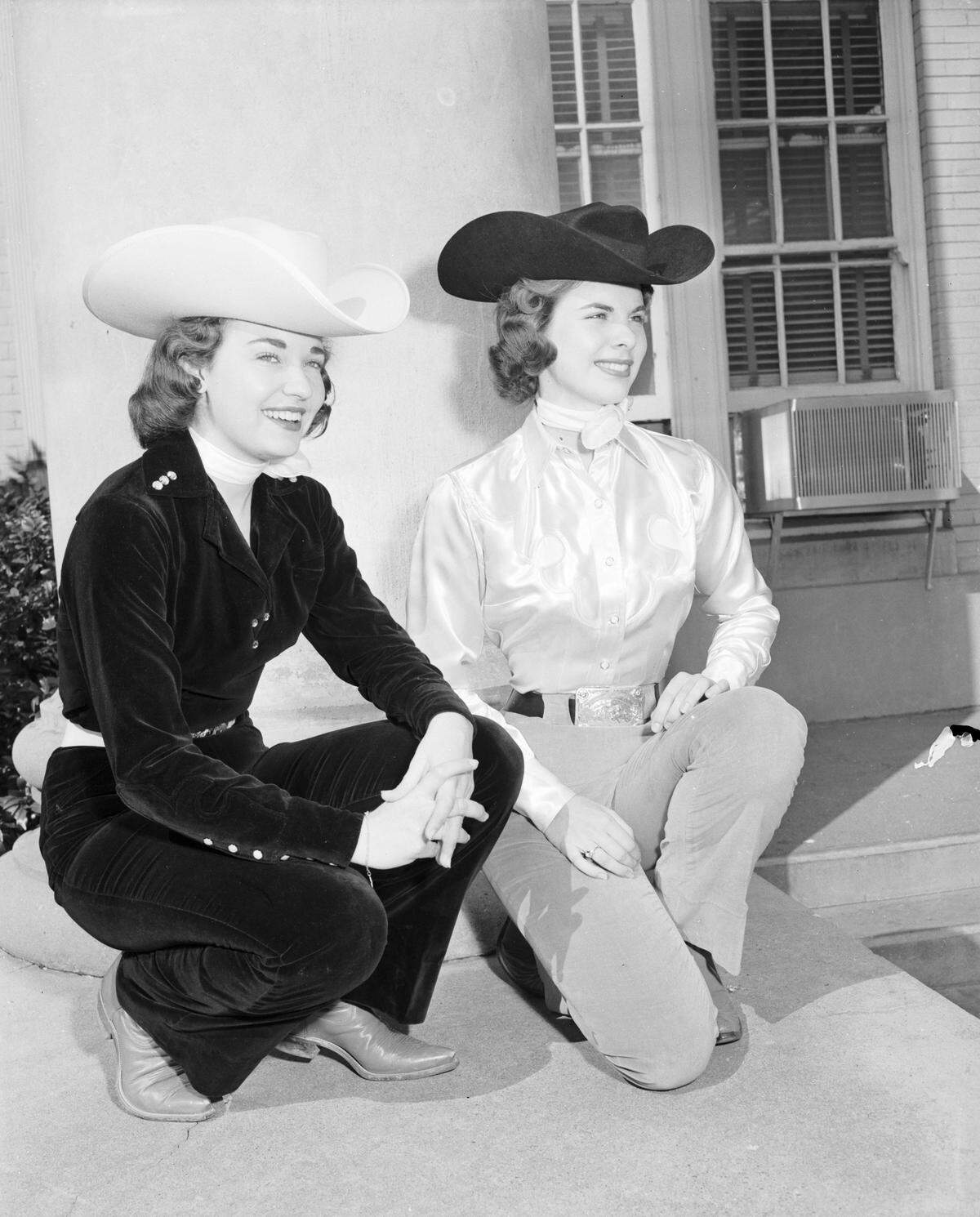 March 13, 1958: Pat McDaniel, 19, of Abilene (left) and Kay Vanderpool, 20, of Fort Worth finished in a tie vote for queen of TCU’s Ranch Week. The two sophomore students are in a runoff election Friday.