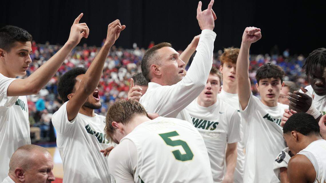 Birdville huddles up during the Class 5A Division 1 state championship vs. West Brook at the Alamodome in San Antonio on Saturday, March 8, 2025.