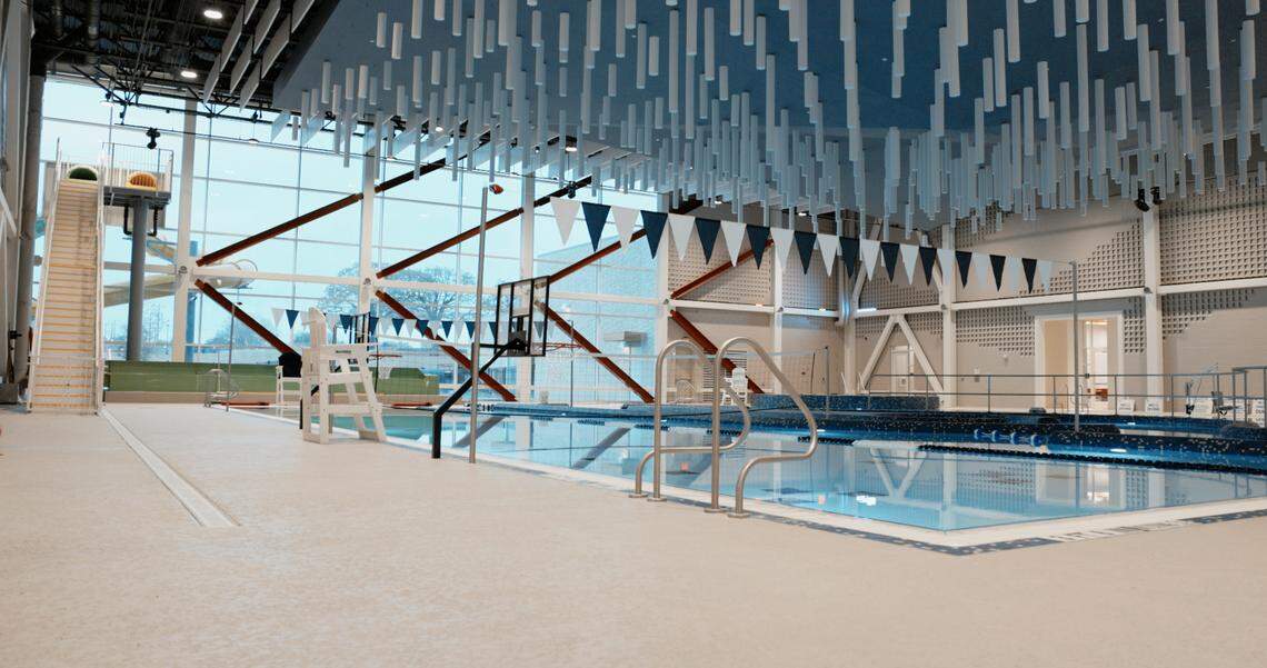 Indoor swimming pool with lap lanes.