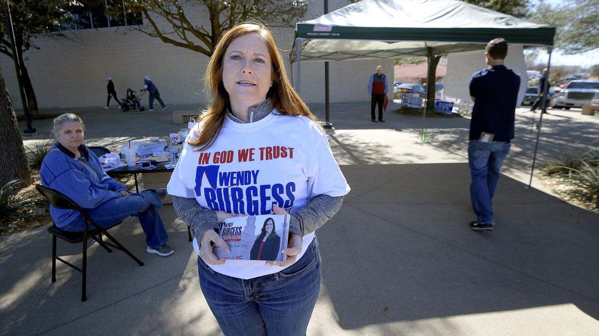 Wendy  Burgess campaigned Tuesday morning to be the GOP nominee for Tax Assessor in Tarrant County.